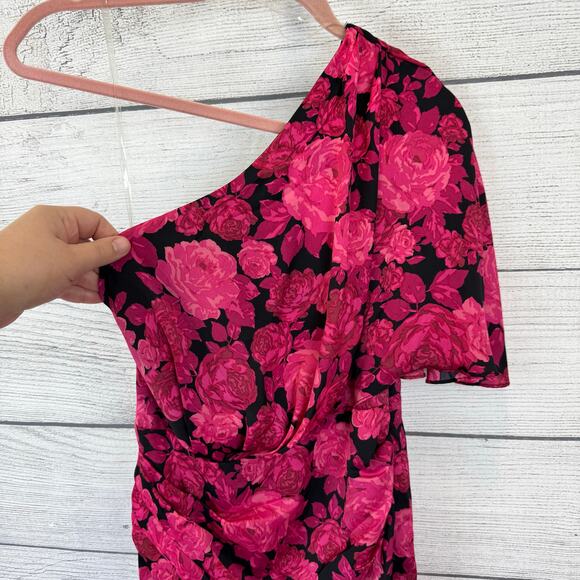 Do+Be Women's Pink & Black Floral One Shoulder Midi Dress Size Small - Picture 3 of 10